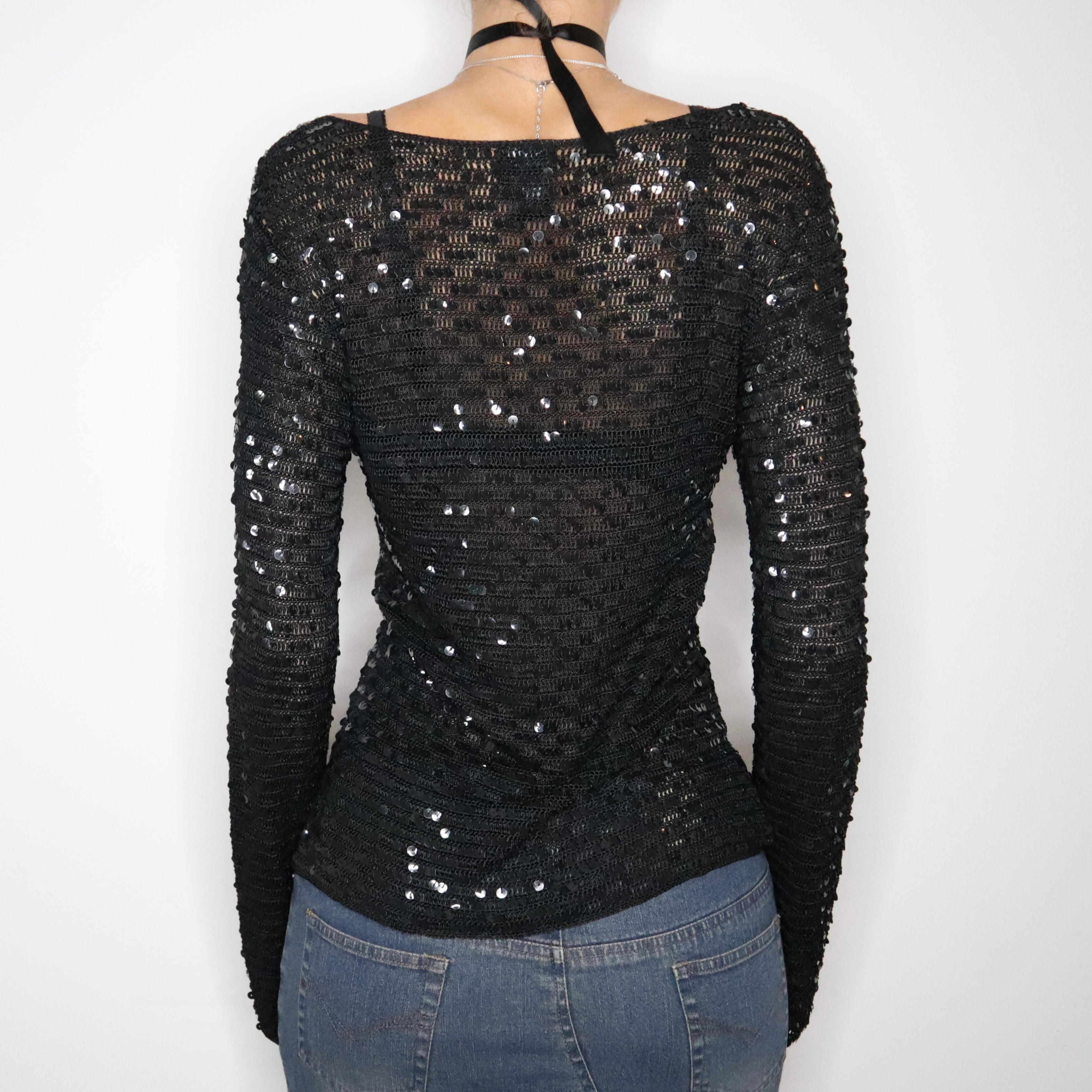 Black Sequin Crochet Sweater (M-L)