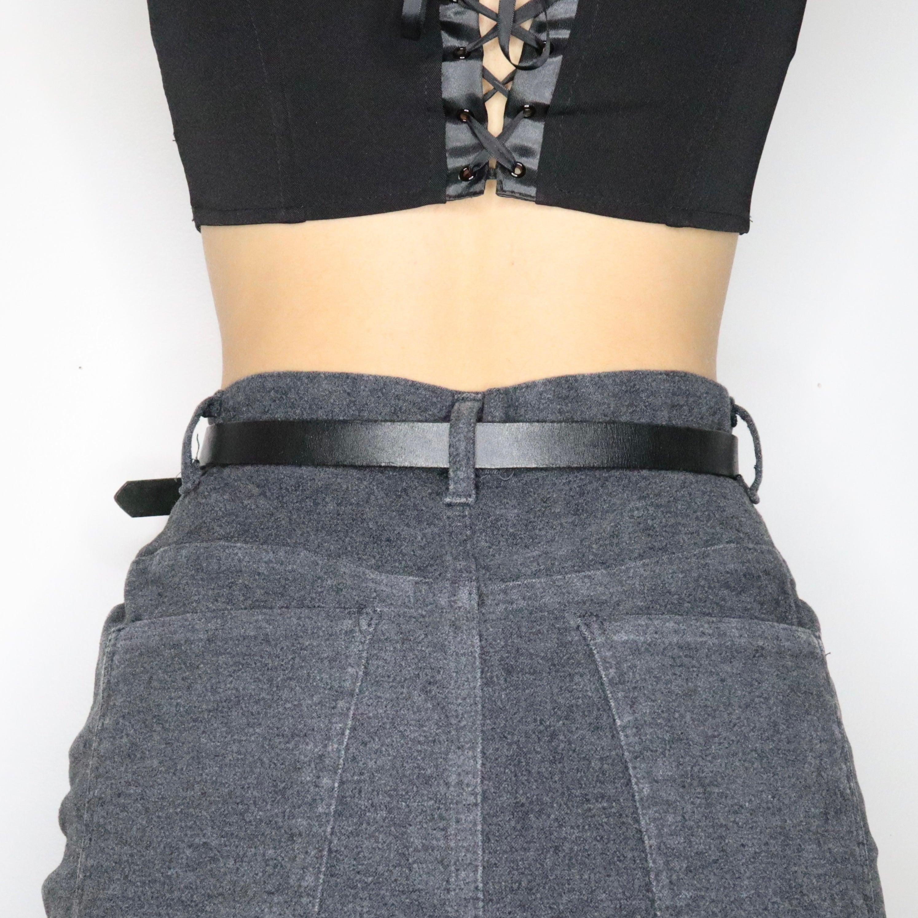 90s Thin Black Leather Belt (S/M)
