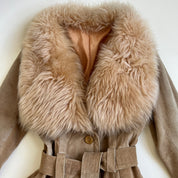 Vintage belted suede & faux fur trim coat - S/M