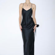 90s Sexy Black Silk Slip Dress (M)