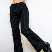 Black Pinstriped Buckle Pants