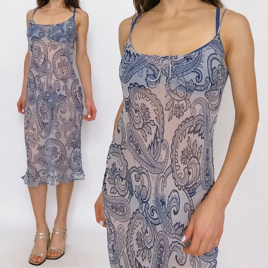 sheer paisley silk slip dress - small