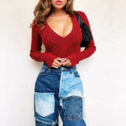 Red Ribbed Knit Crop Top
