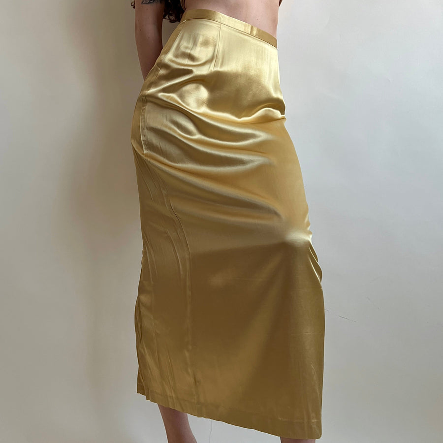 Vintage 90s gold satin maxi skirt (M)