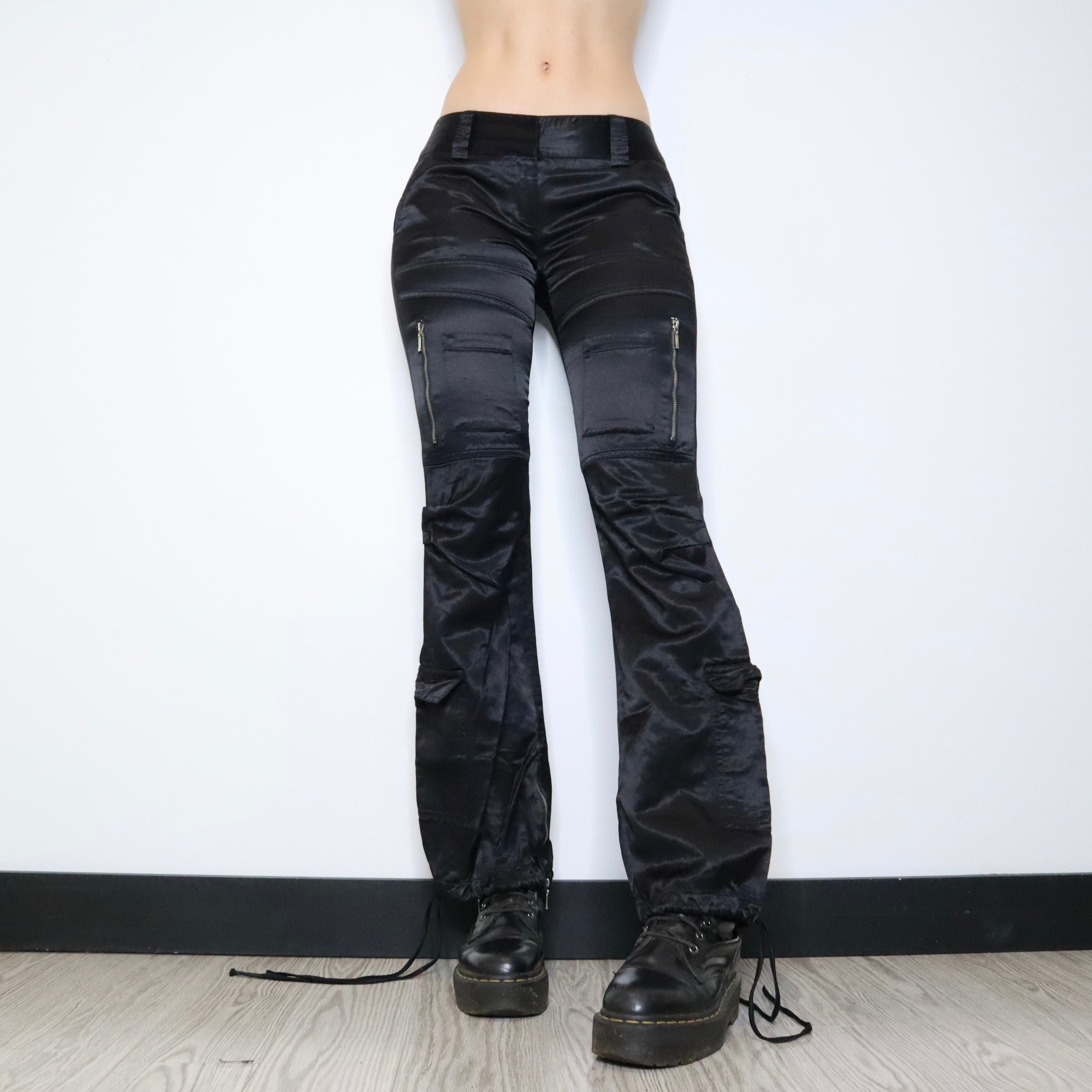 Y2K GUESS Black Satin Cargo Pants (S)