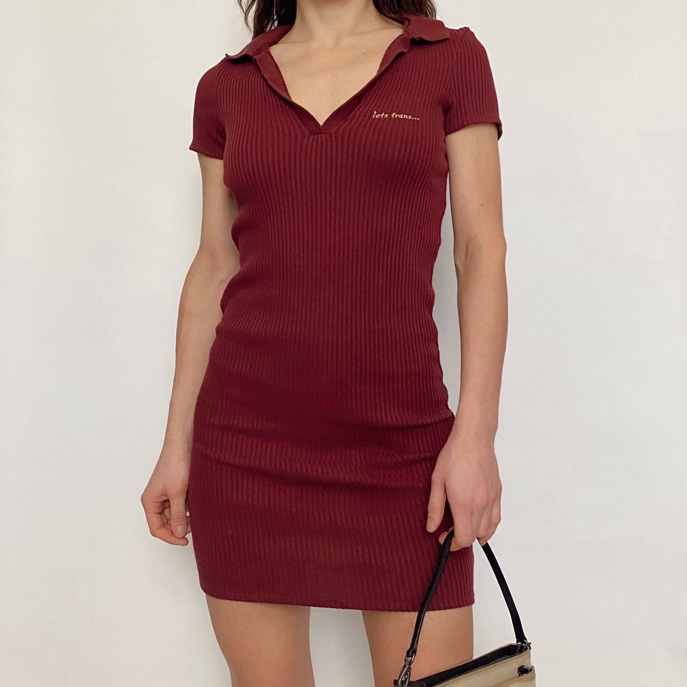 ribbed knit polo dress - medium