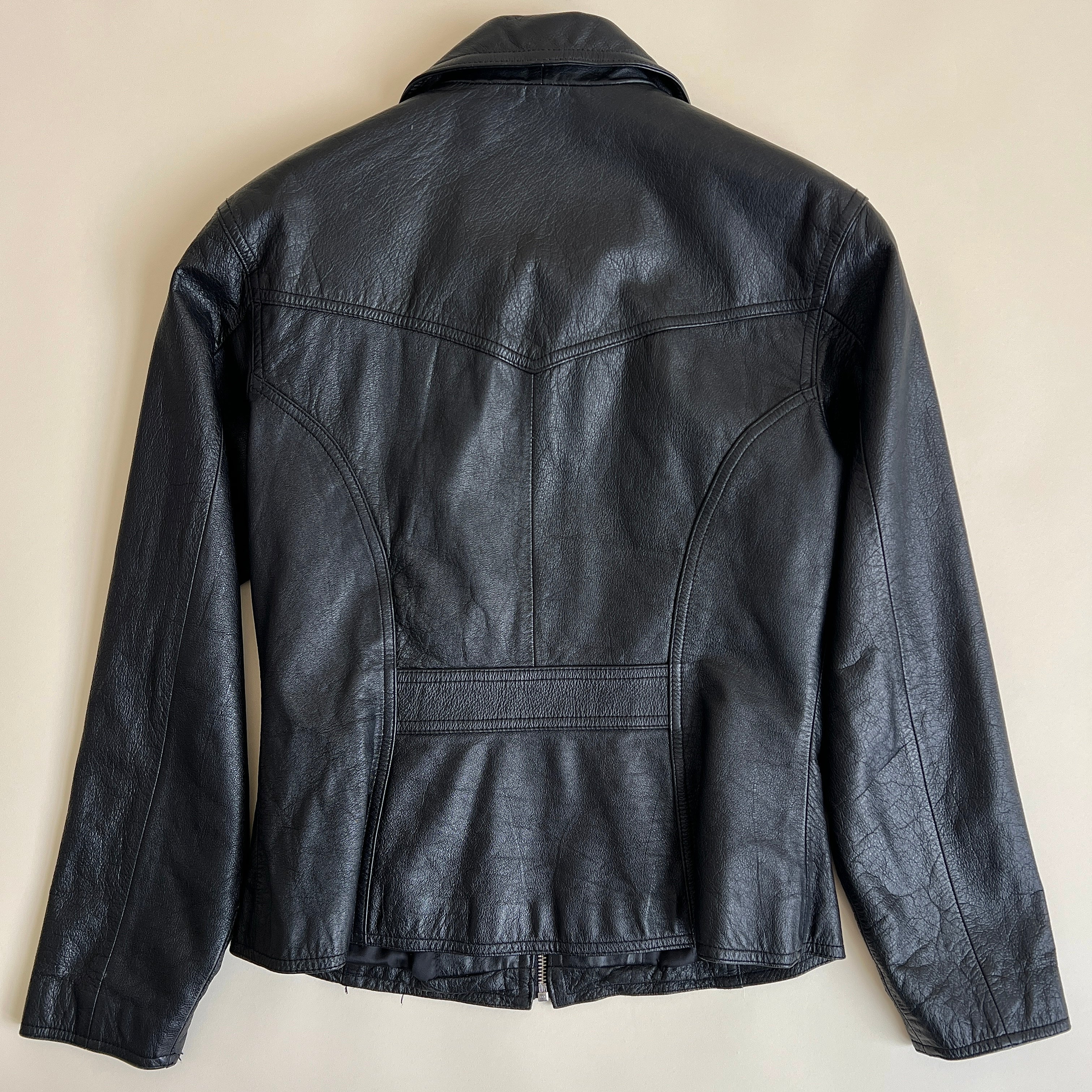 00s black slim leather moto jacket (S)