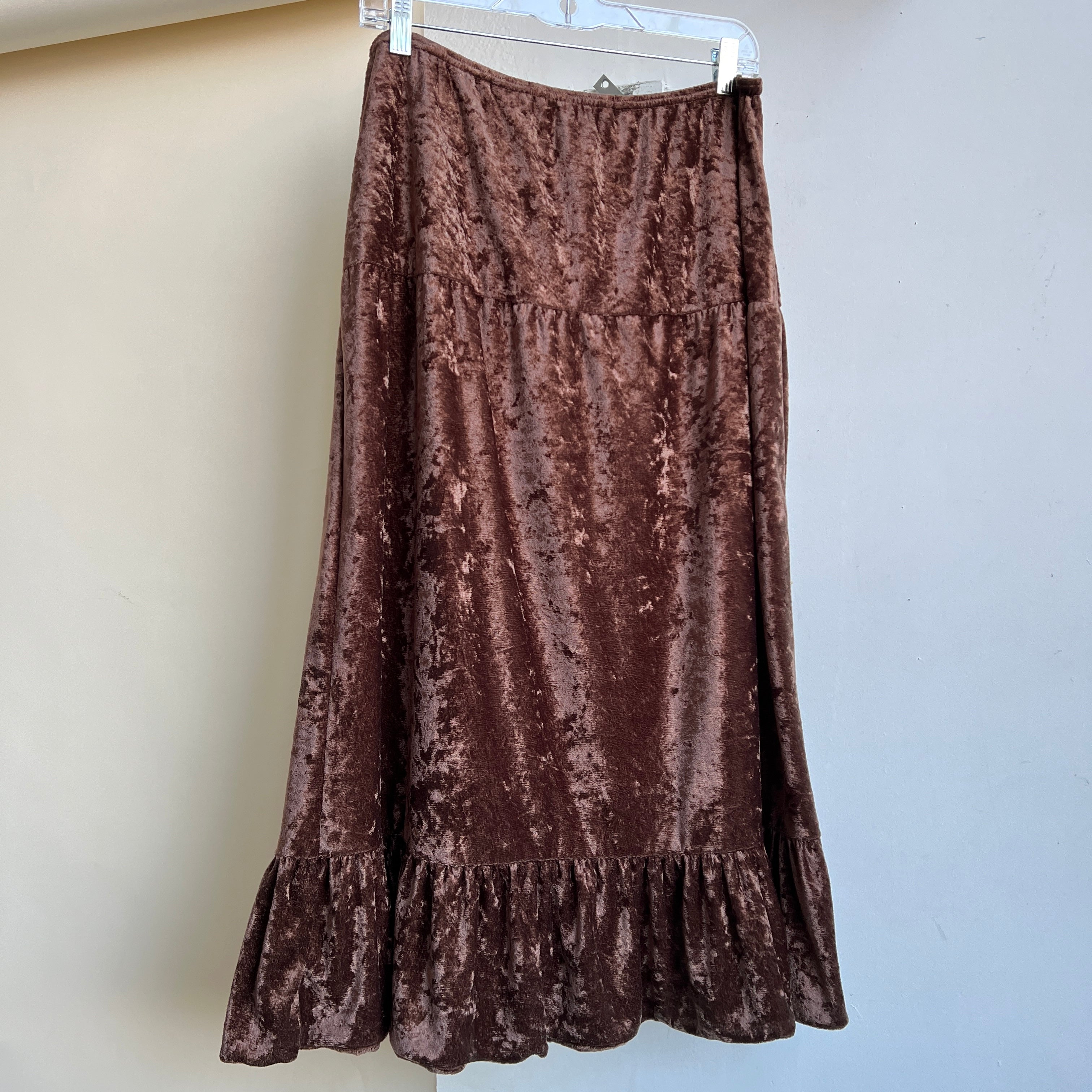 Vintage 90s brown velvet midi skirt (L/XL)