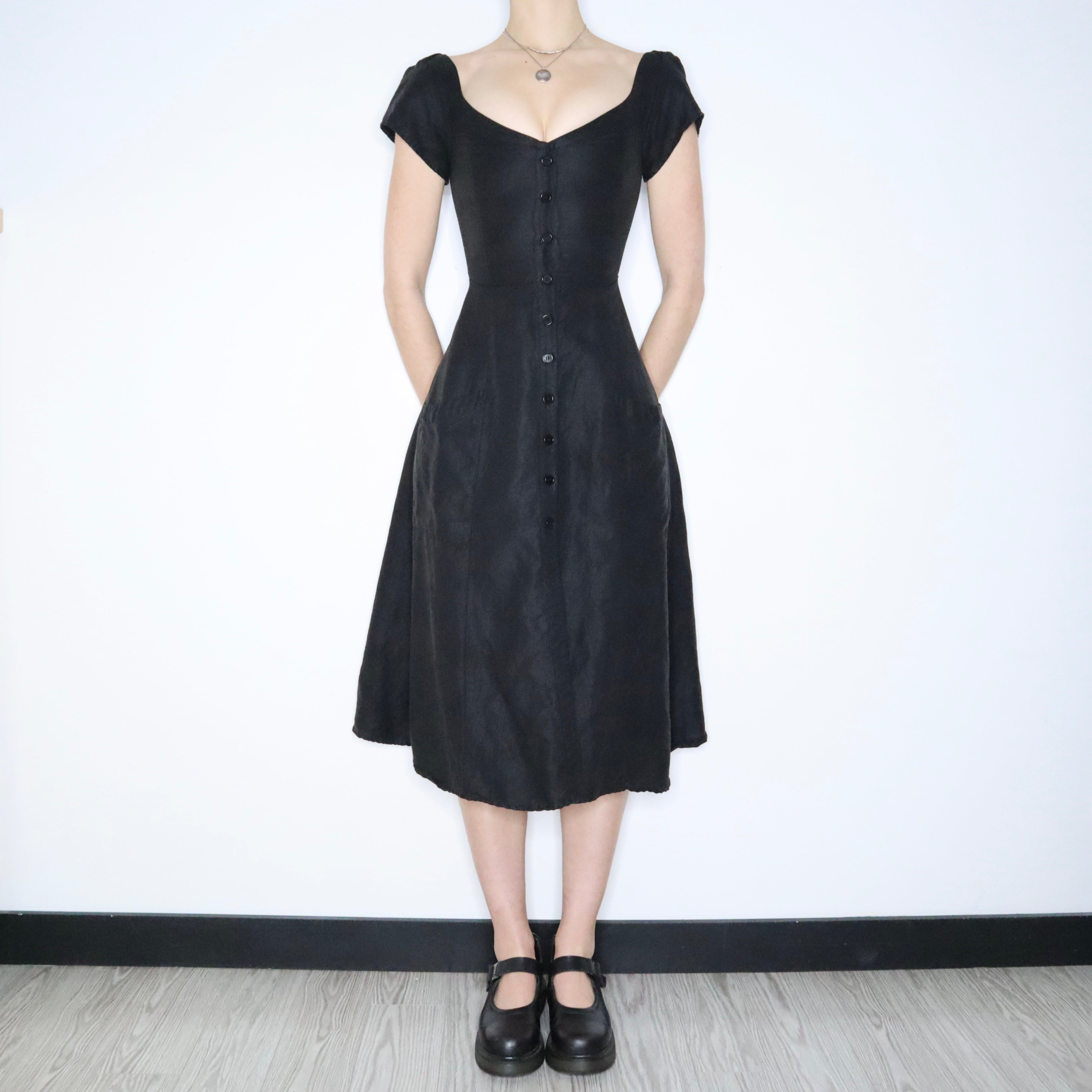 REFORMATION Black Linen Button Up Midi Dress (XS)