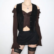 90s Black Leather and Suede Western Vest (S/M)
