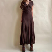 00s espresso brown drop waist maxi dress (S/M)