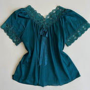 Vintage deep teal satin top - L