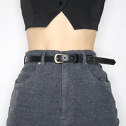 90s Thin Black Leather Belt (S/M)
