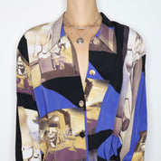Vintage 80s Surrealist Print Button Up Blouse (Large)