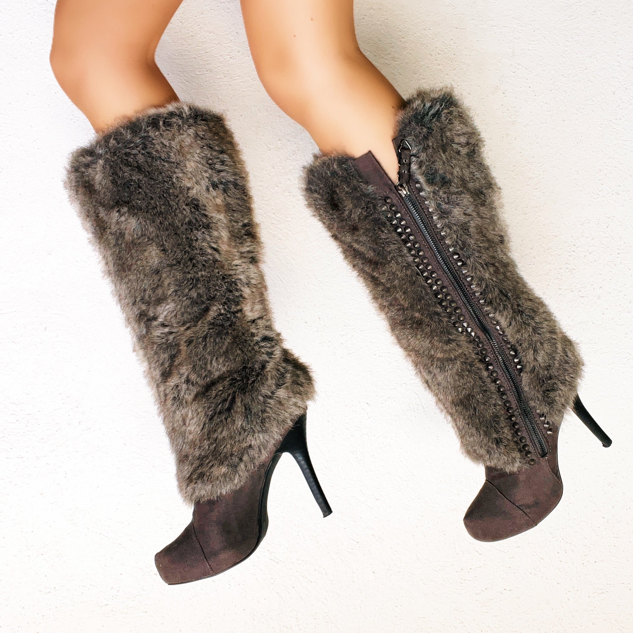 Furry Gray Stiletto Boots