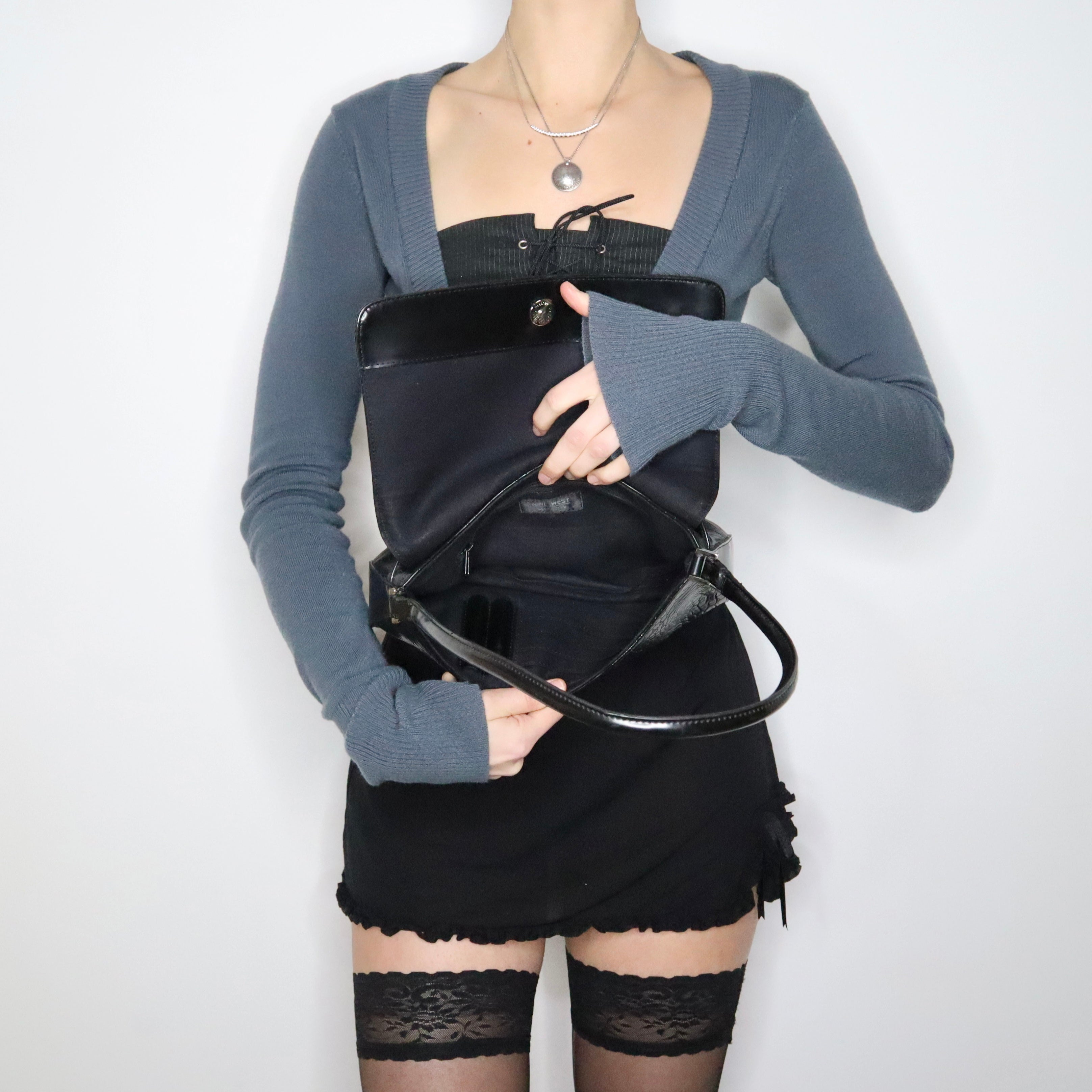 90s Black Faux Leather Shoulder Bag