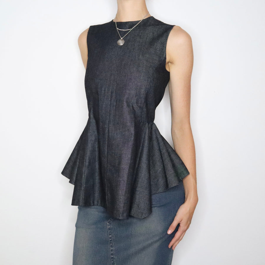 Y2K MARNI Denim Peplum Top (S/M) — Holy Thrift