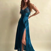 Y2K Victoria’s Secret teal satin maxi slip - M/L