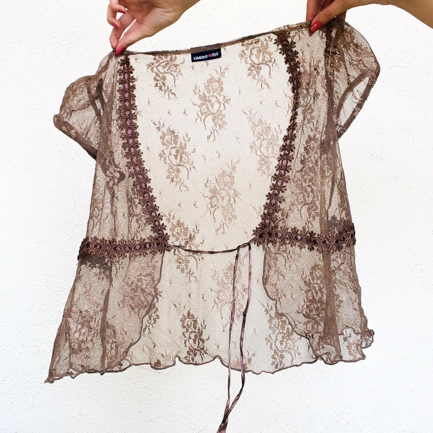 Dainty Lace Tie Front Top