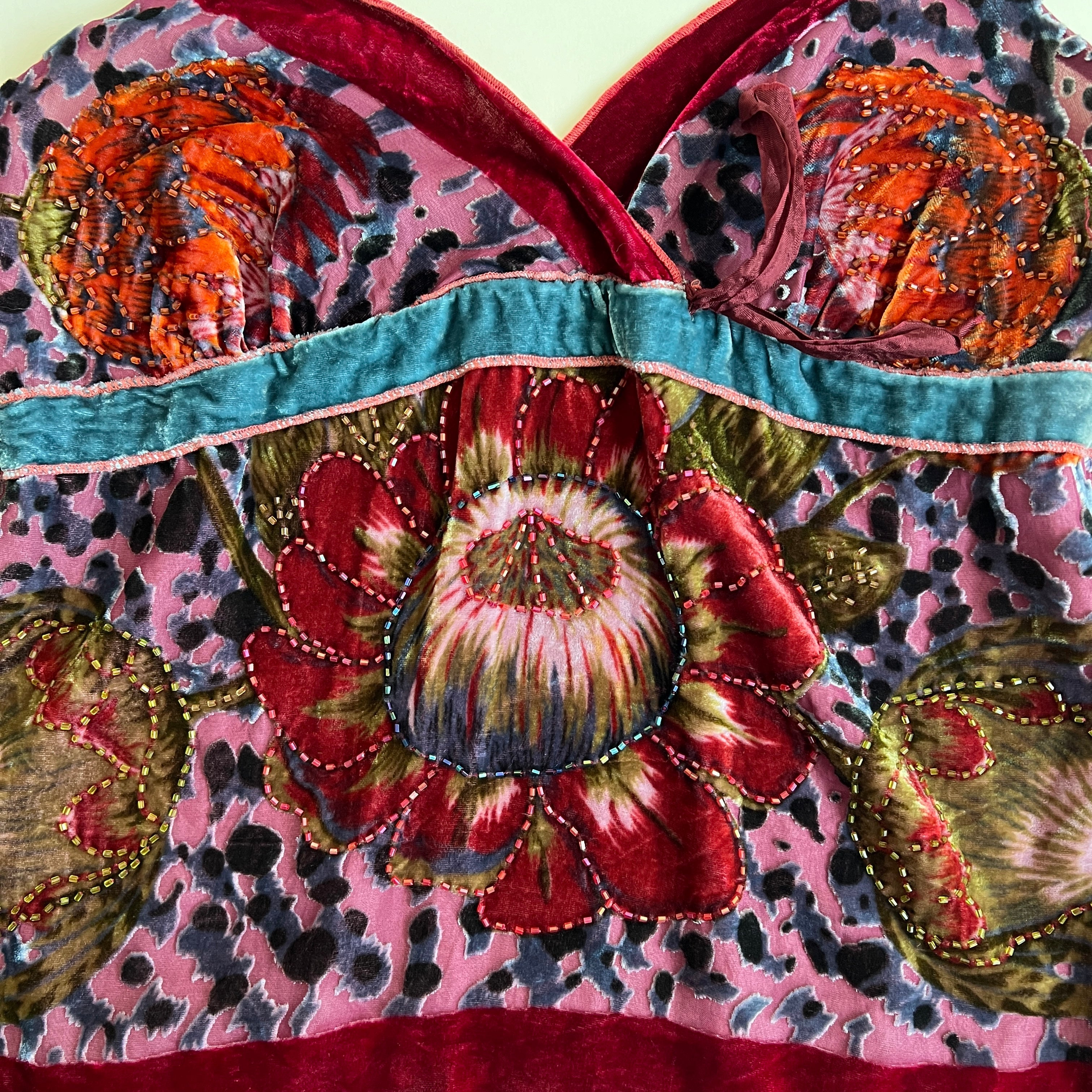 Maroon floral velvet beaded cami (S)