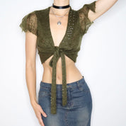 Vintage Y2K Moss Mohair Fairy Bolero (Small)