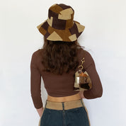 faux suede patchwork floppy hat