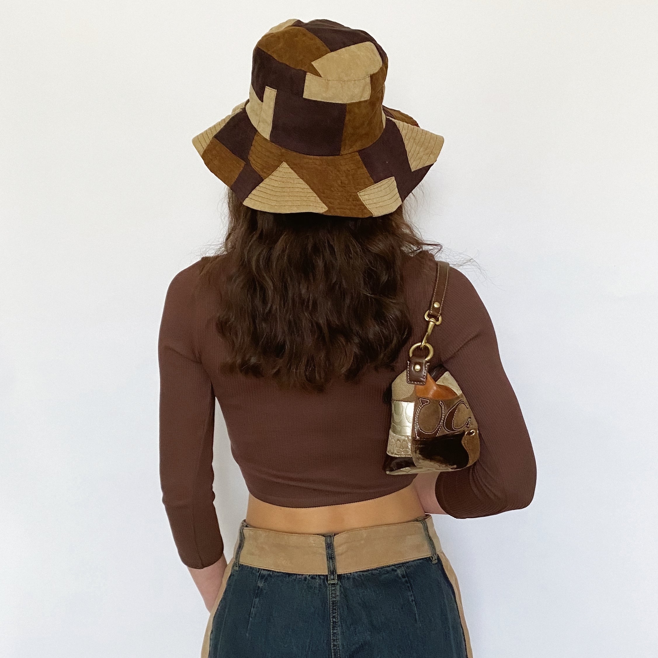 faux suede patchwork floppy hat