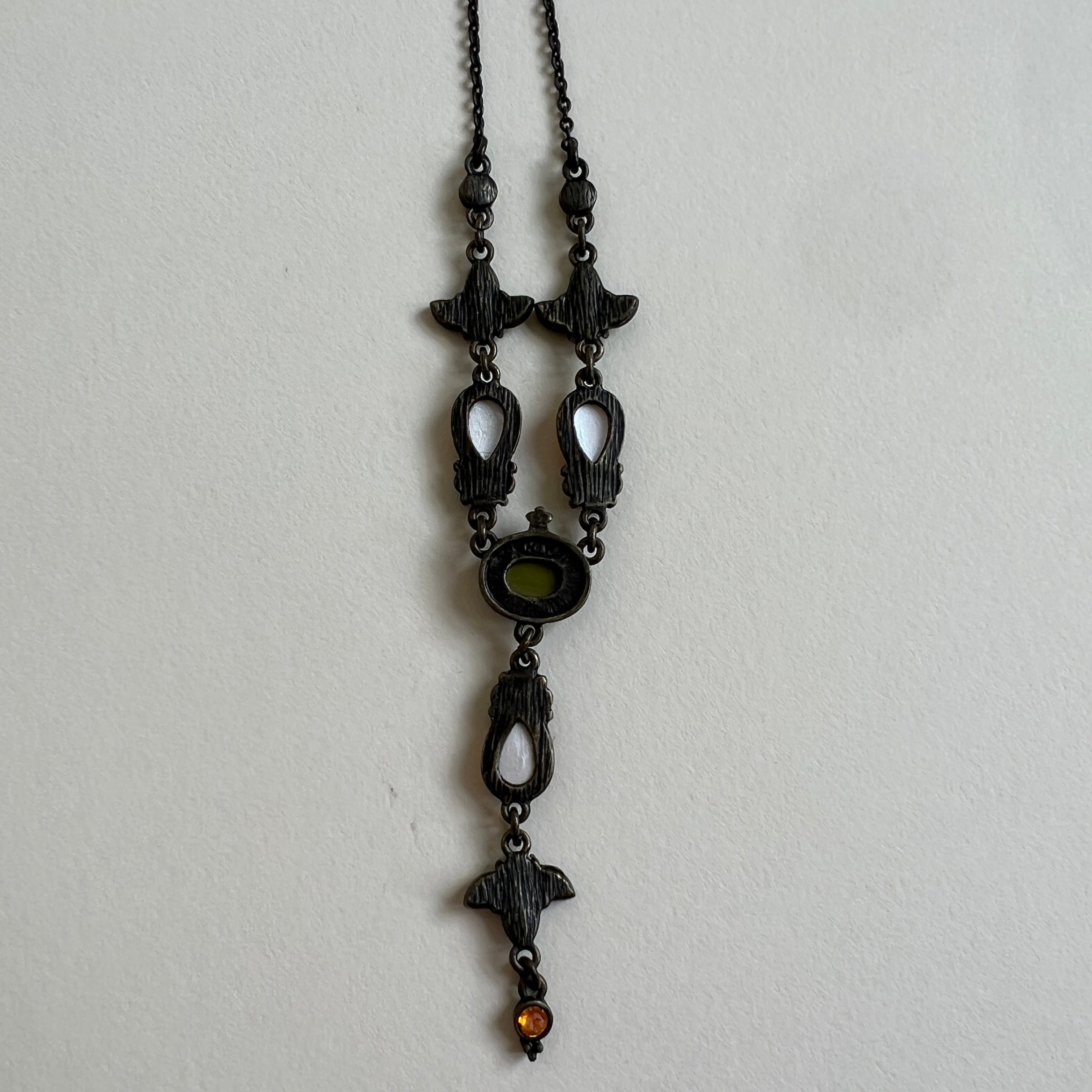 Honey & green gemstone drop necklace