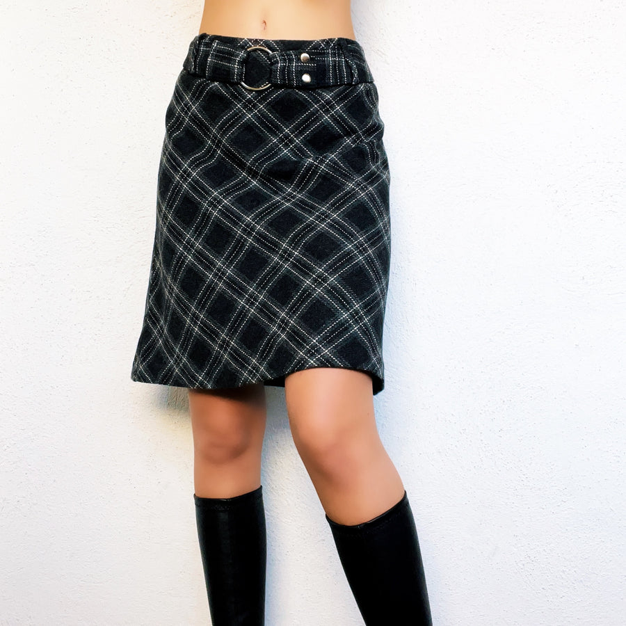 Wooly Plaid Charcoal Skirt (S)