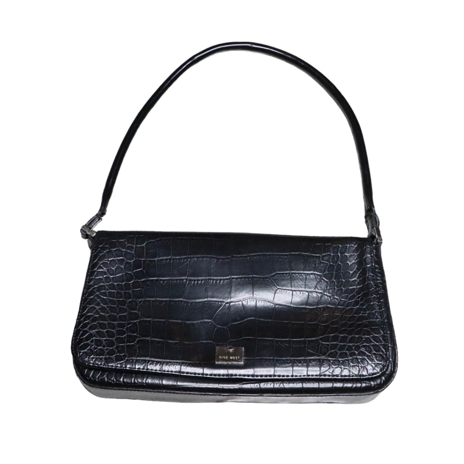 90s Black Faux Leather Shoulder Bag