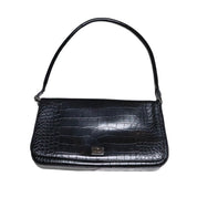 90s Black Faux Leather Shoulder Bag
