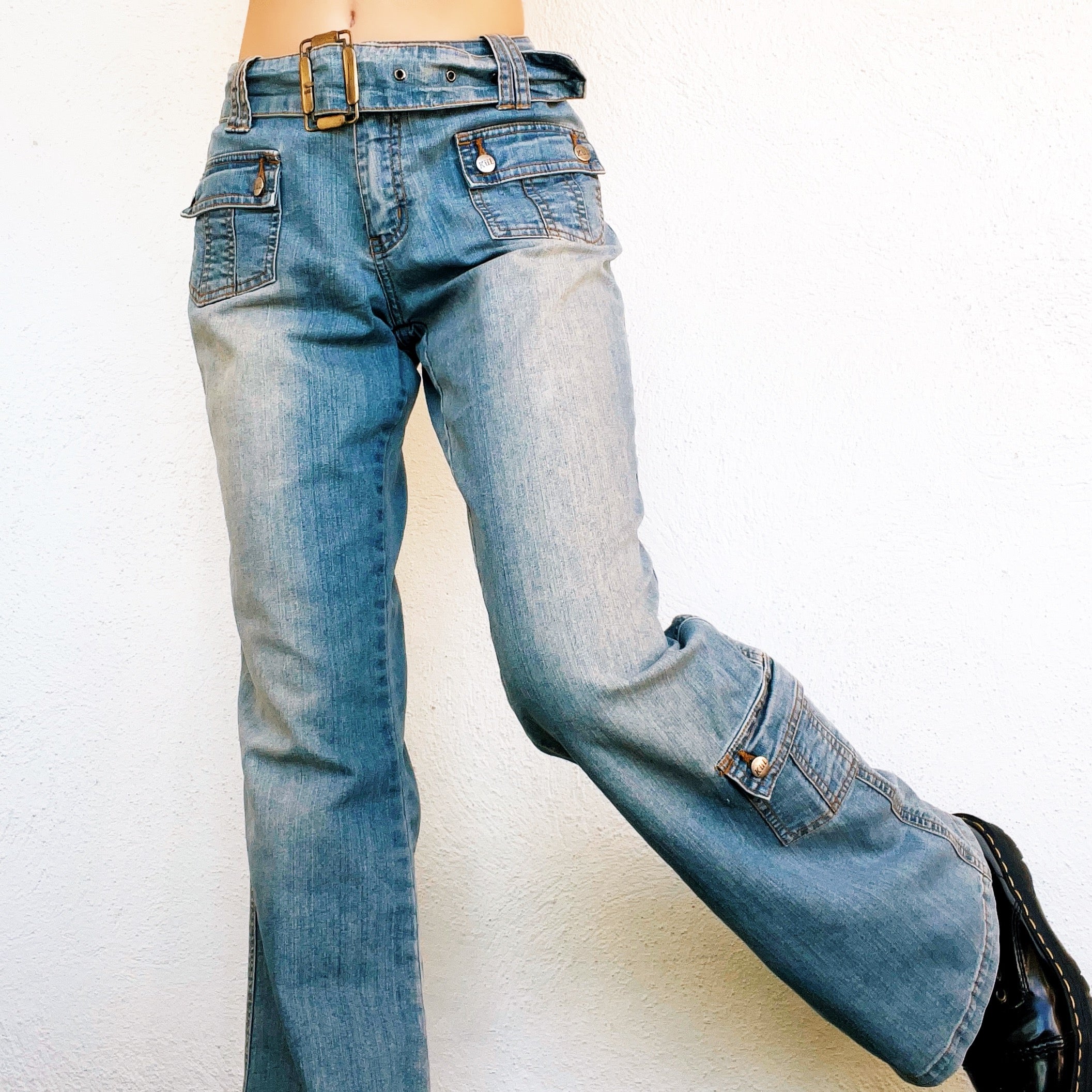 Vintage Belted Cargo Jeans