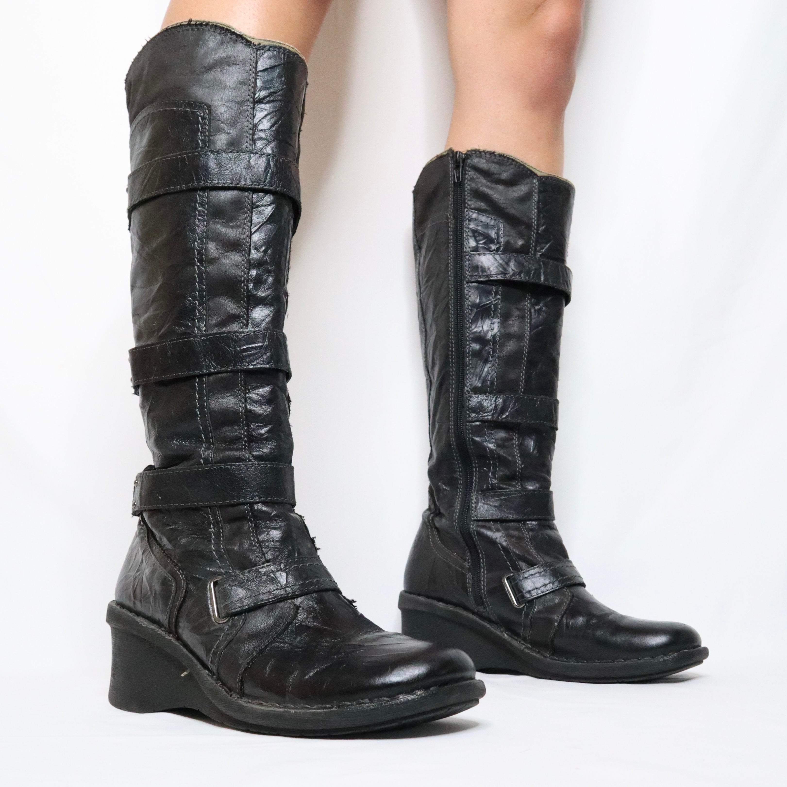 Tall Black Leather Motorcycle Boots (8.5-9 US/ 40 EU)