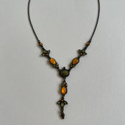Honey & green gemstone drop necklace