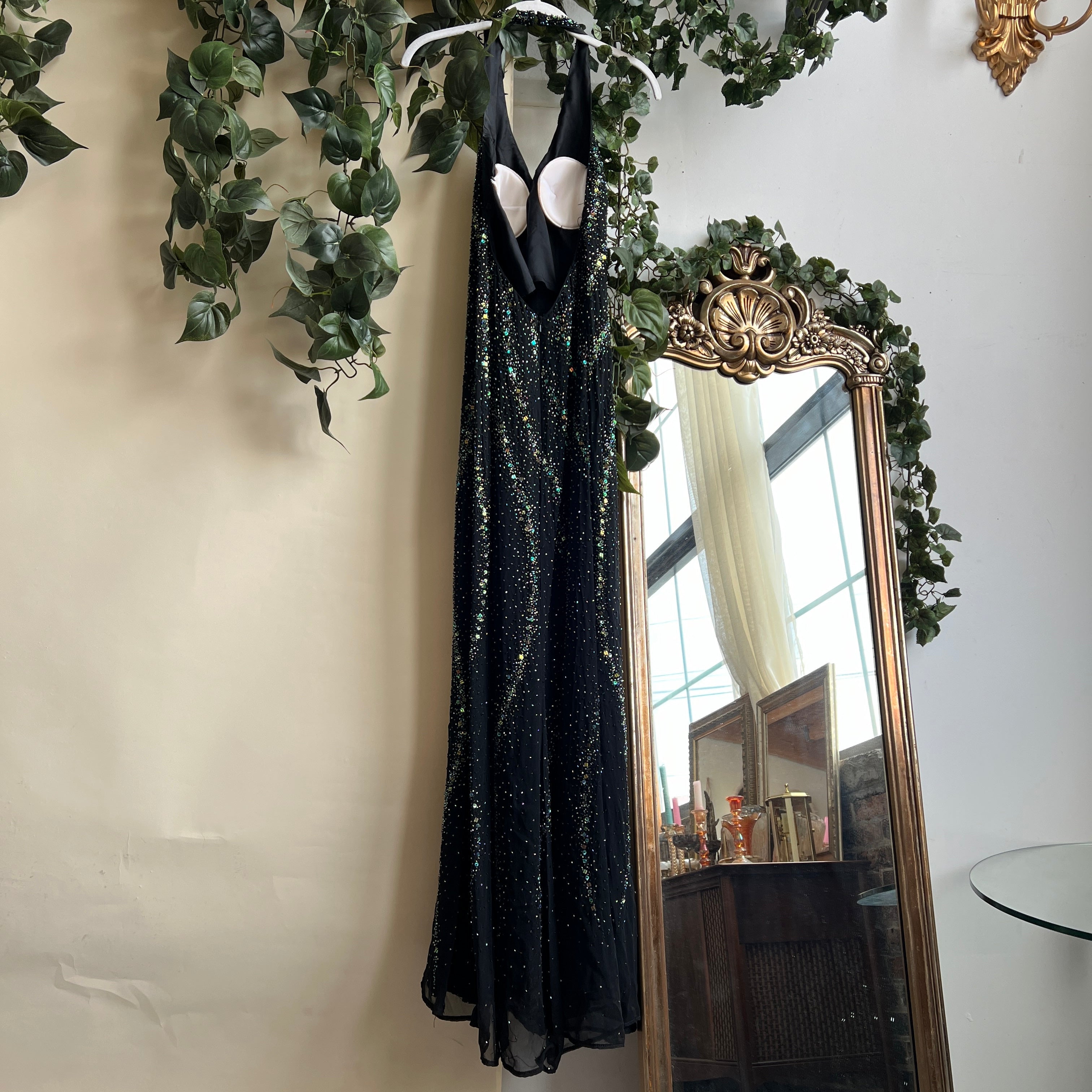 Vintage beaded silk galaxy prom dress (S)