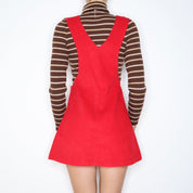 70s Red Corduroy Overall Dress (M)