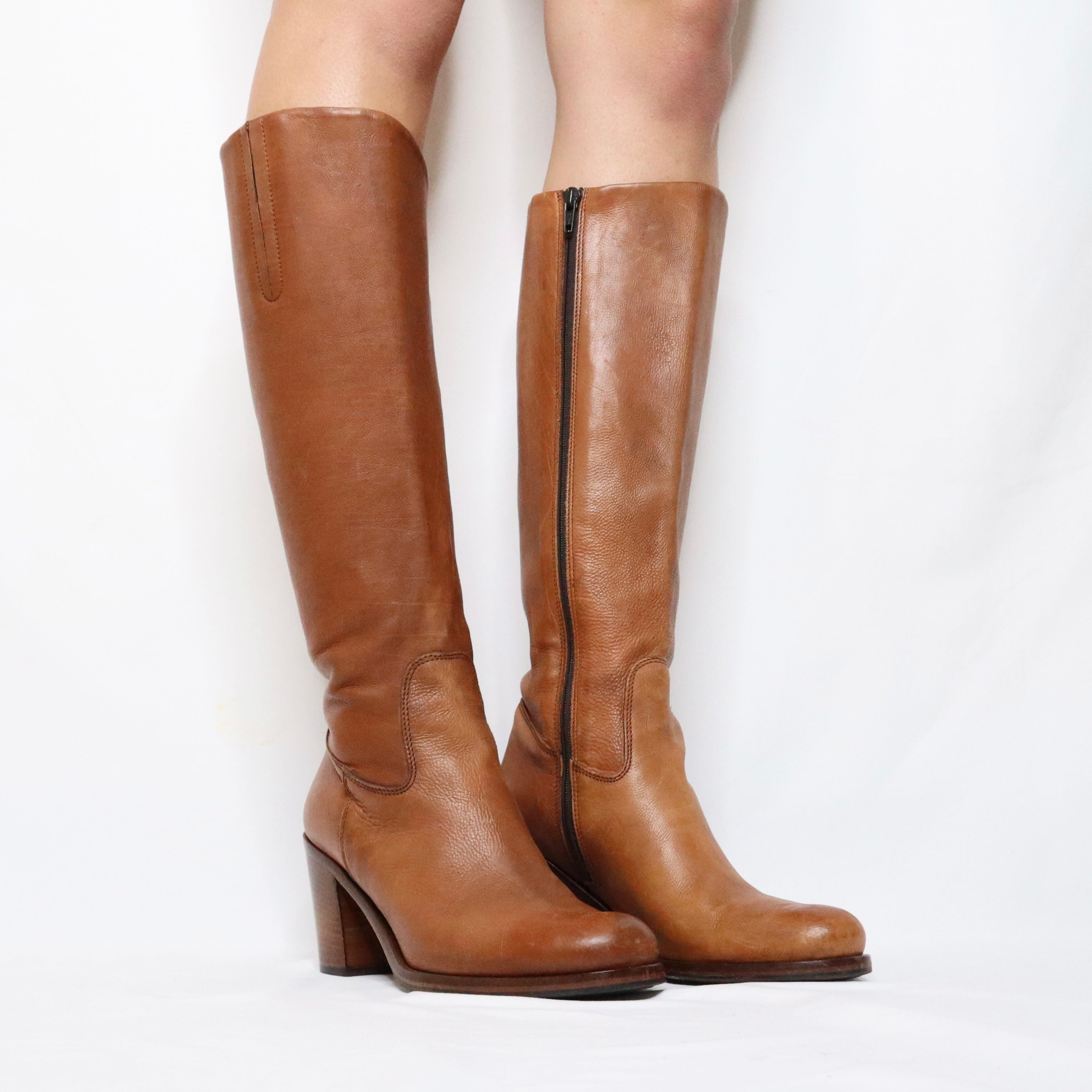 Italian Tall Brown Leather Boots (7 US/ 38 EU)