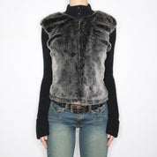 Y2K DKNY Gray Fur Zip Up Sweater (M/L)