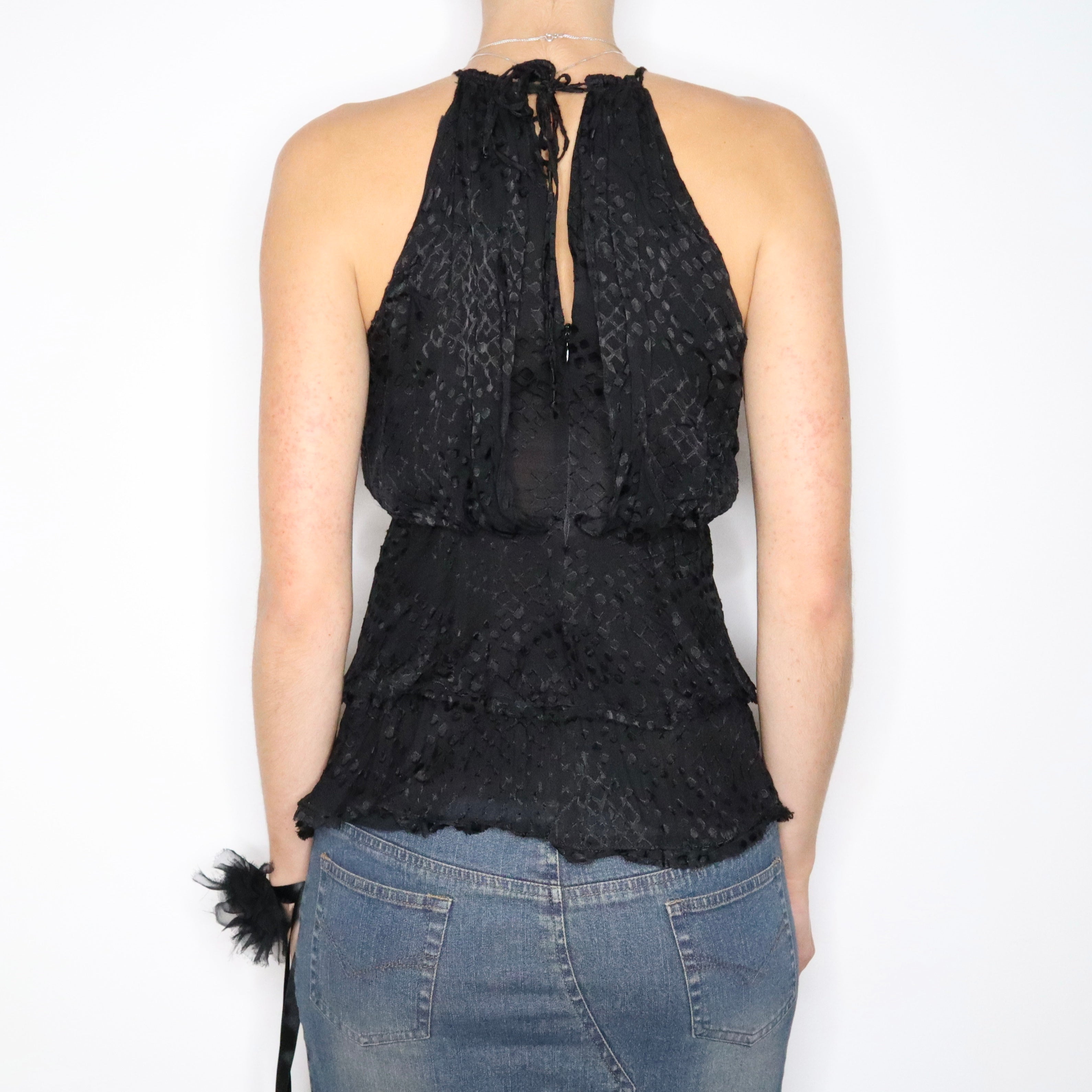 Y2K Black Silk Babydoll Blouse (XS)