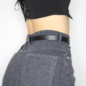 90s Thin Black Leather Belt (S/M)