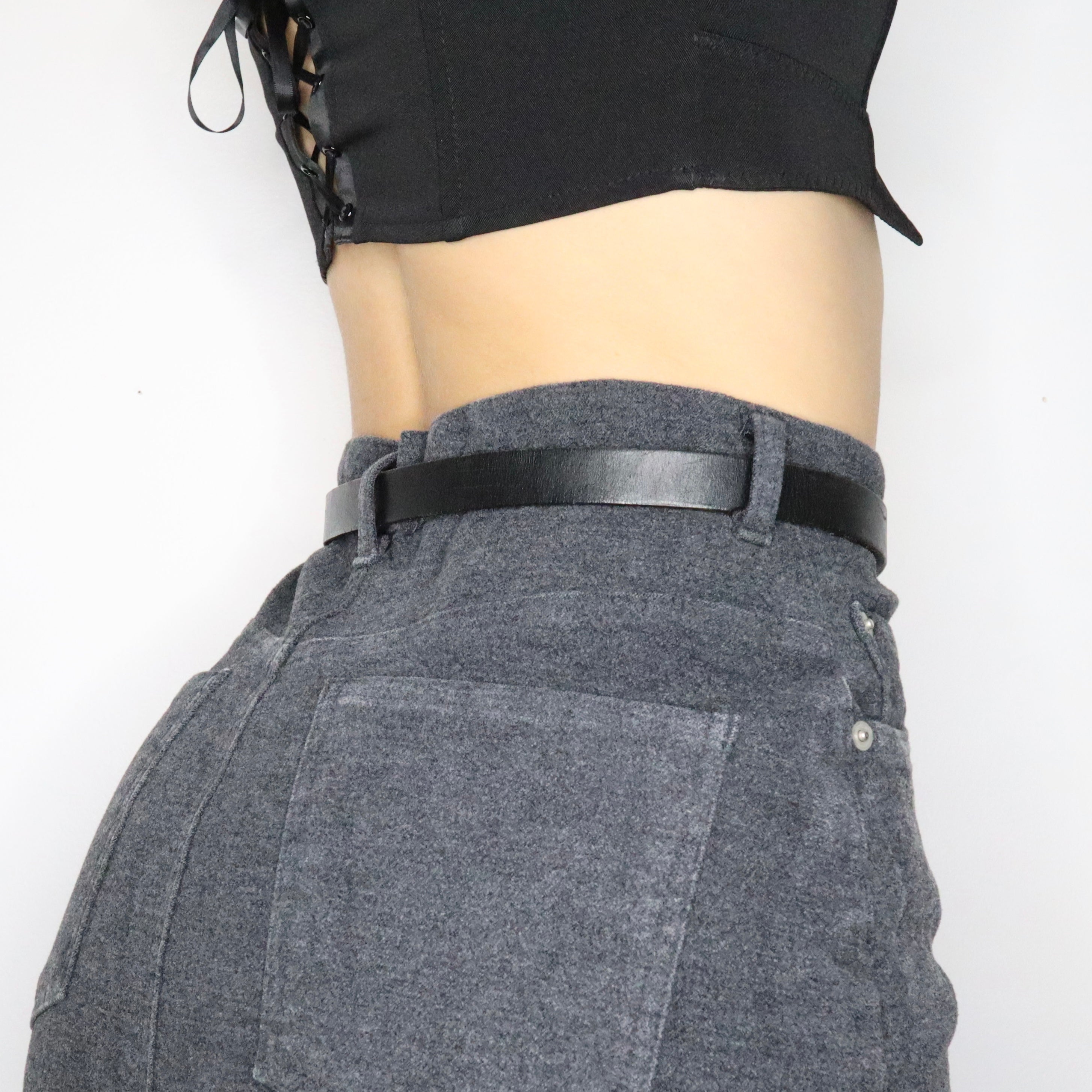90s Thin Black Leather Belt (S/M)