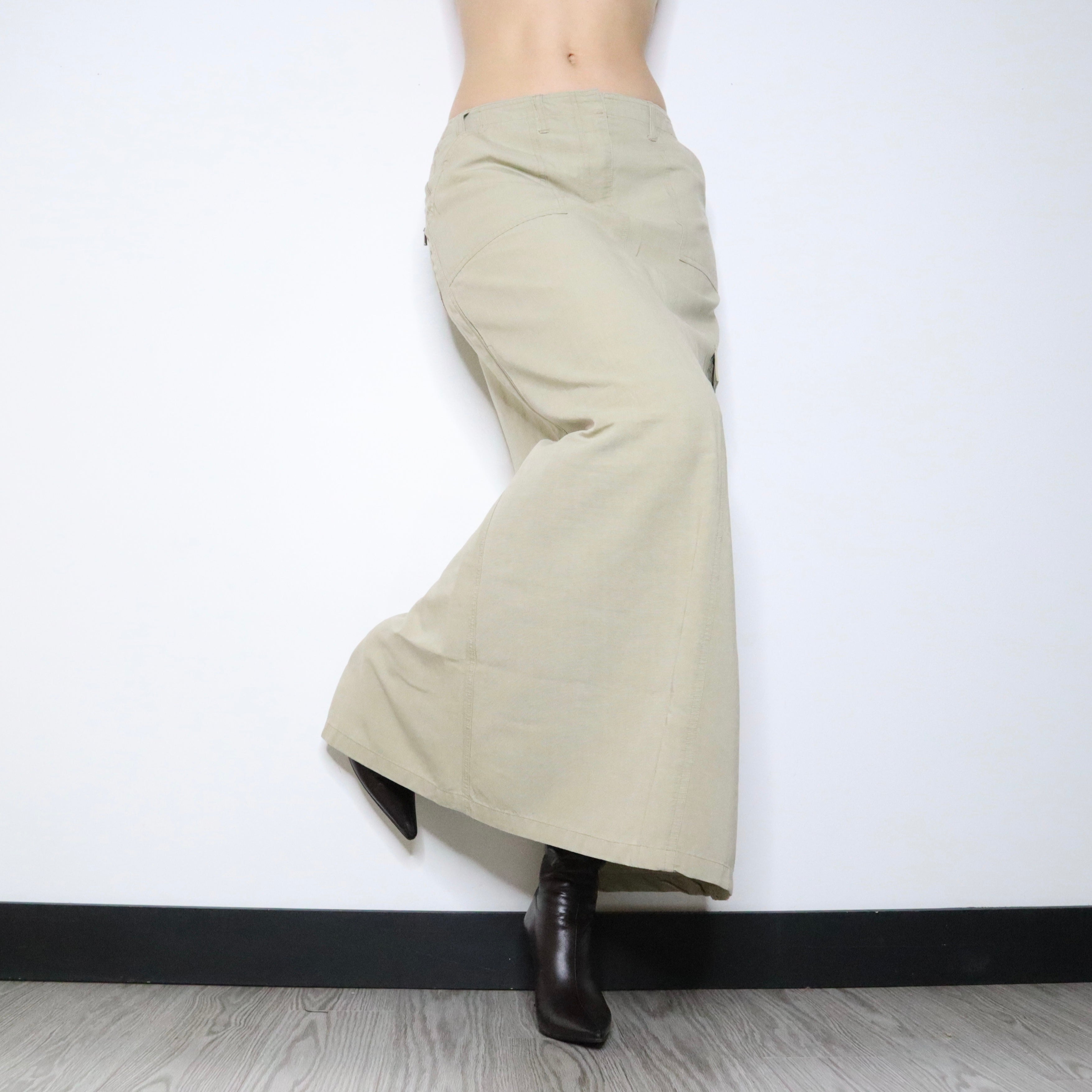 90s Light Khaki Cargo Maxi Skirt (S/M)