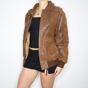 90s Oversized Brown Suede Bomber Jacket (L/XL)