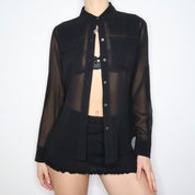 90s Black Silk Chiffon Blouse (M)