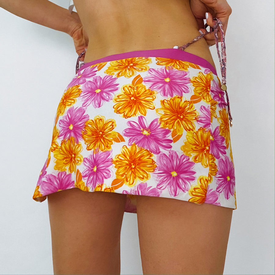 Pink and Orange Floral Swim Skirt Cover Up
