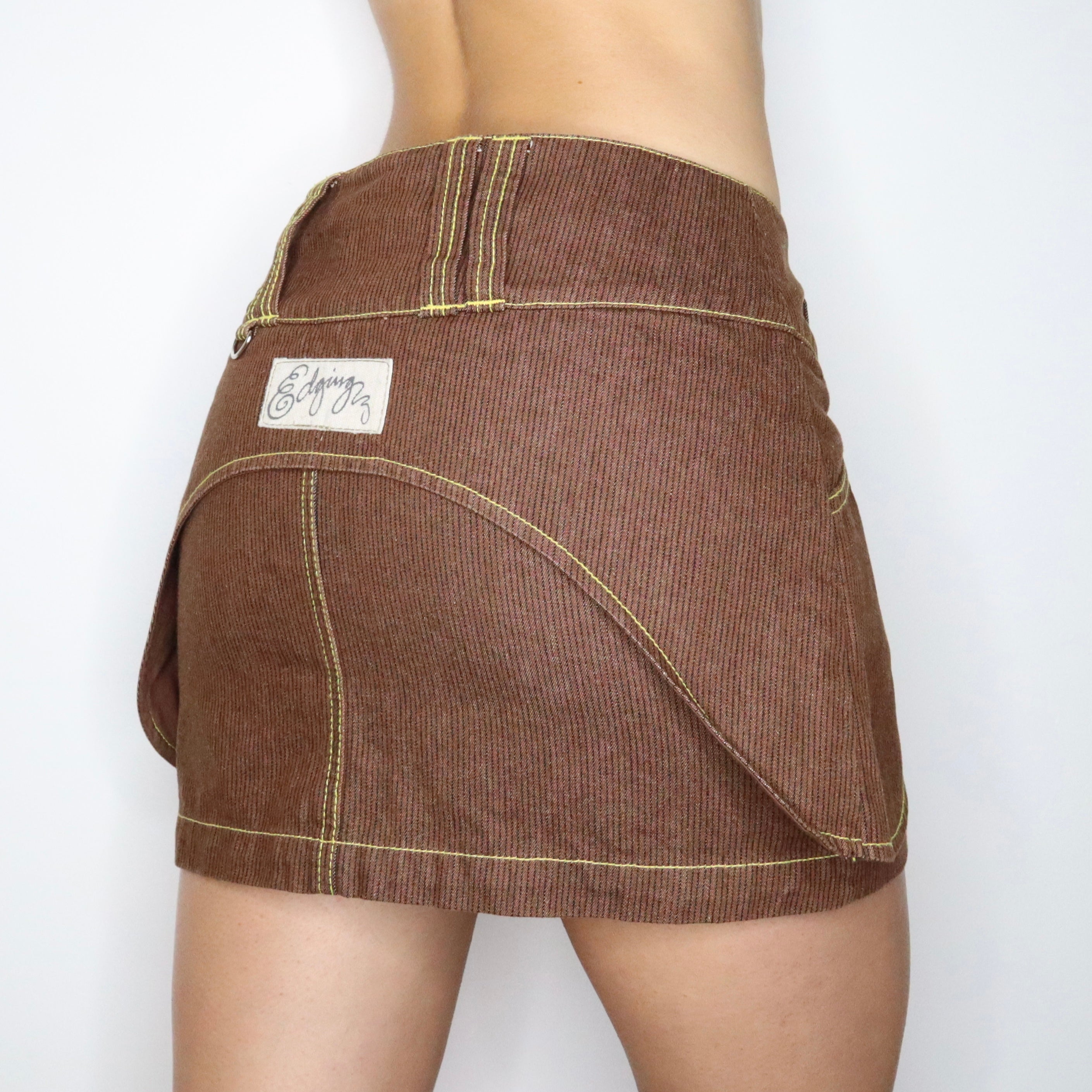 Vintage Y2K Brown Pinstripe Utility Skirt (Small)
