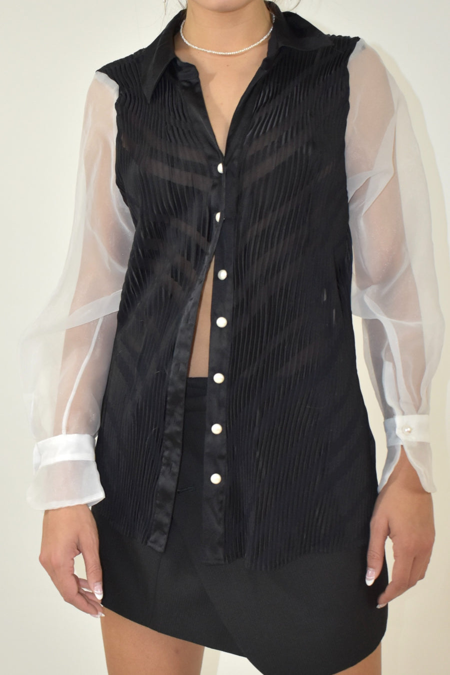 Sheer Sleeve Button Down