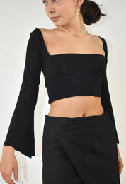 Cropped Square Neck Long Sleeve