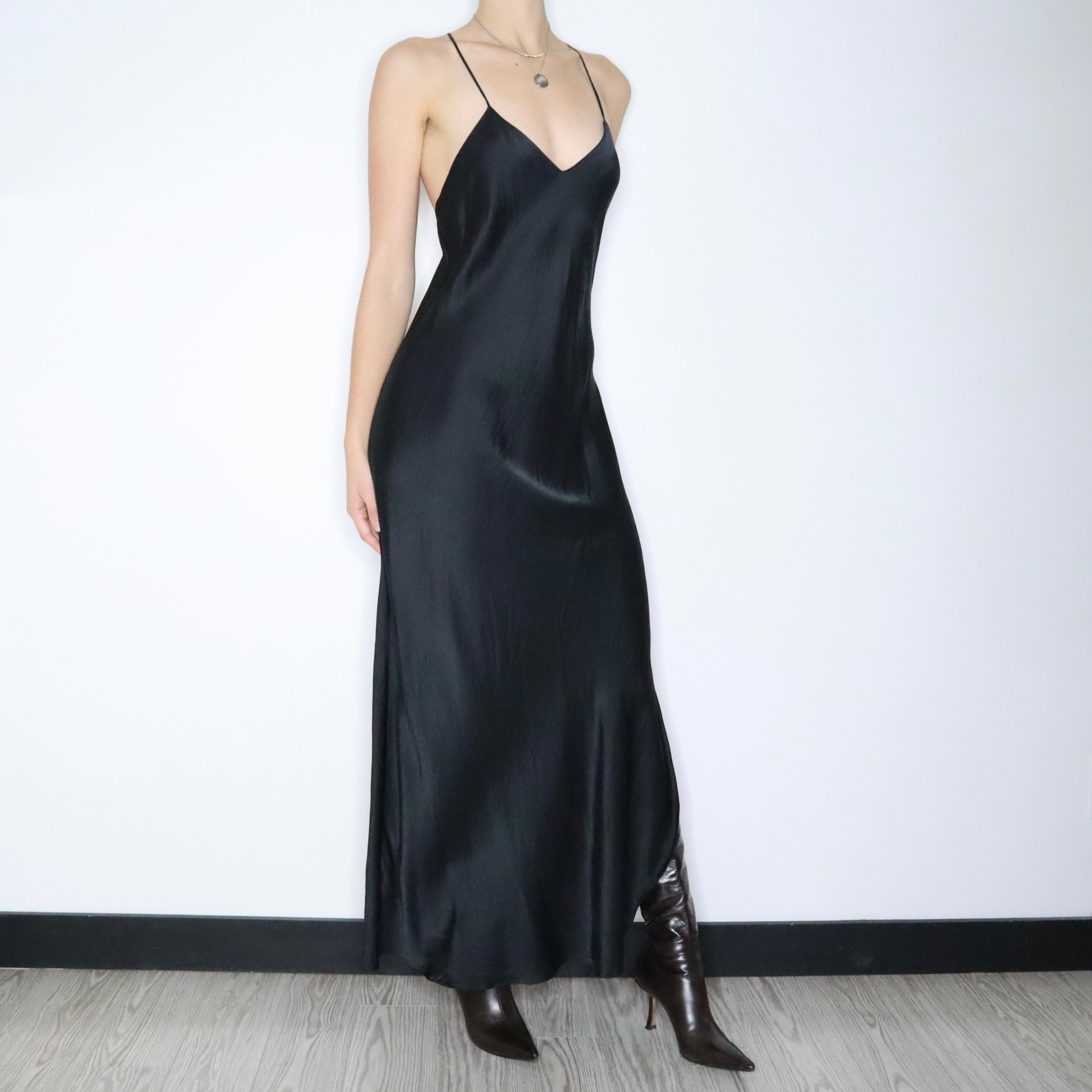 90s Sexy Black Silk Slip Dress (M)