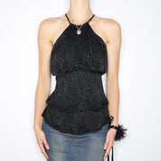Y2K Black Silk Babydoll Blouse (XS)